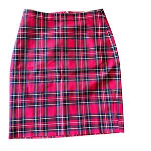 J Crew NWT Sz 0 Petite Red Tartan Plaid Cotton Sateen Pencil Skirt Preppy Career
